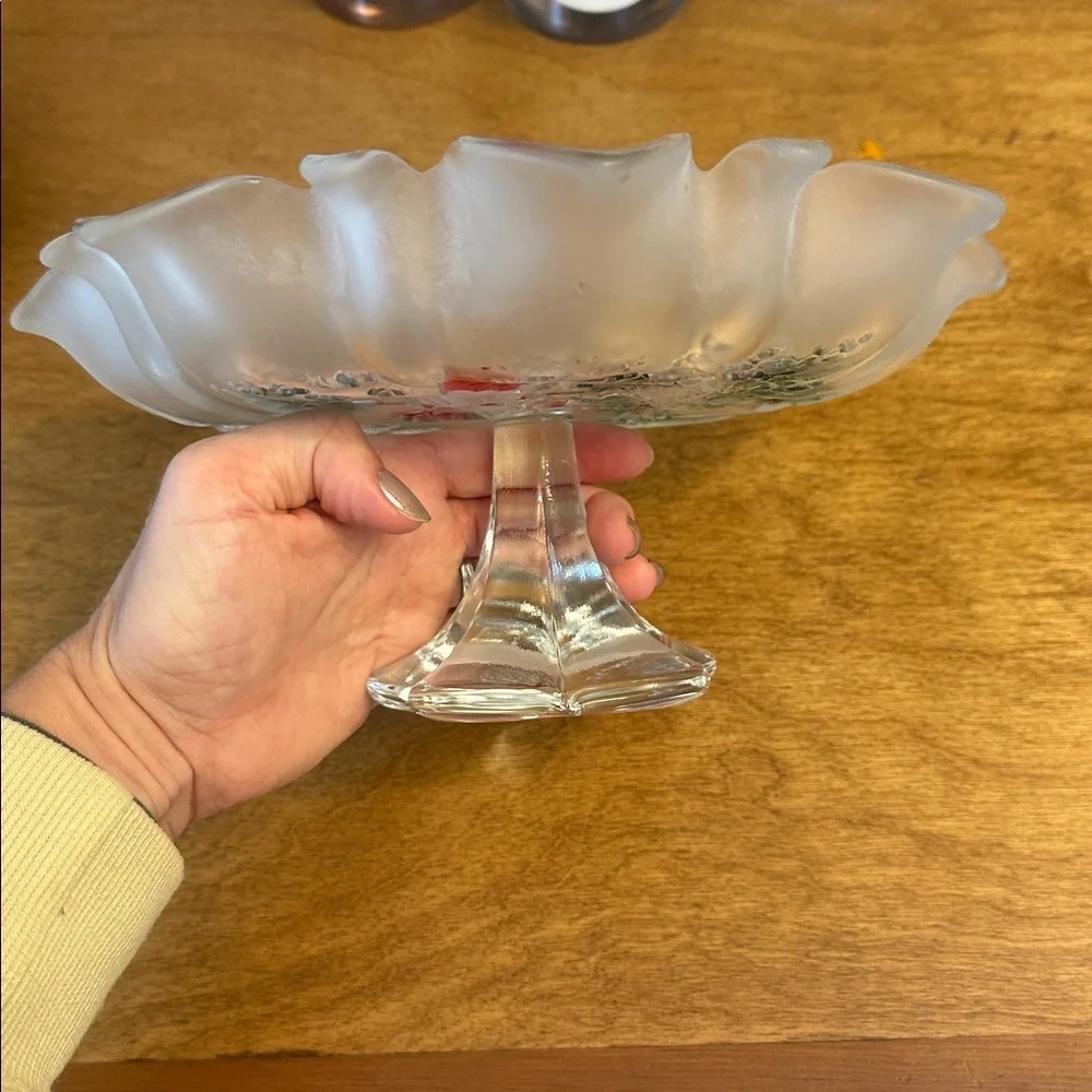 Mikasa Holiday Landscape Glass Dish Christmas Decor footed bon bon Collector